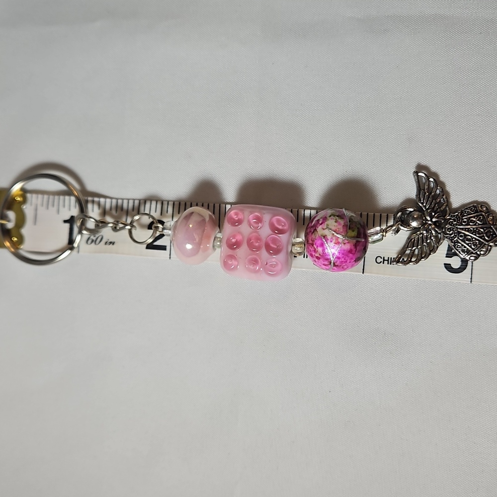 Hand Crafted Angel Pink Beaded Keychain, Keyring